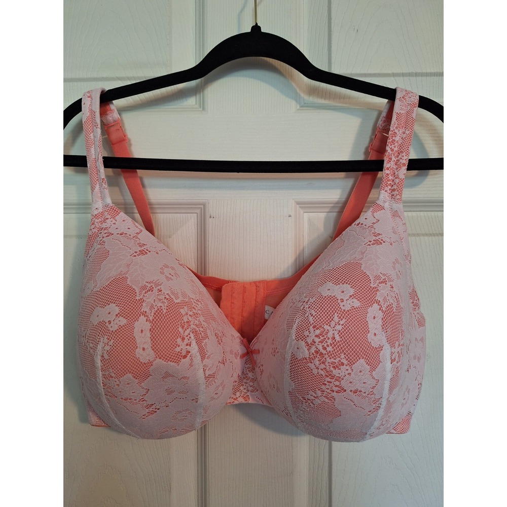Cacique Tshirt Bra 42DD Orange White Lace Padded Underwire‎ Dante